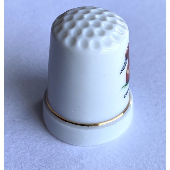 Vintage Cinnamon Teal Duck Porcelain Bisque Bone China Thimble Gold Rim 1” - Picture 2 of 6